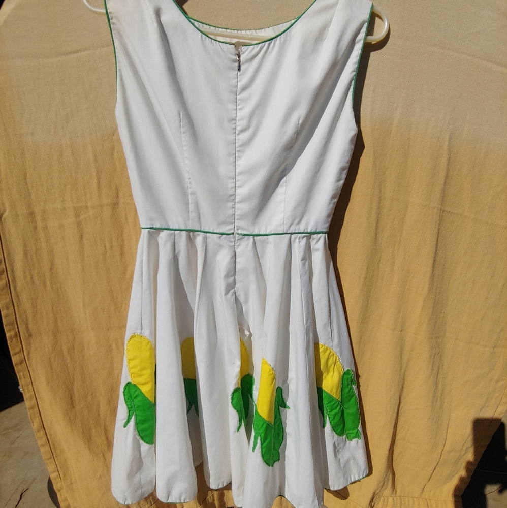 Vintage Handmade 50's 60's Cotton Corn Midi Dress - Picture 7 of 9